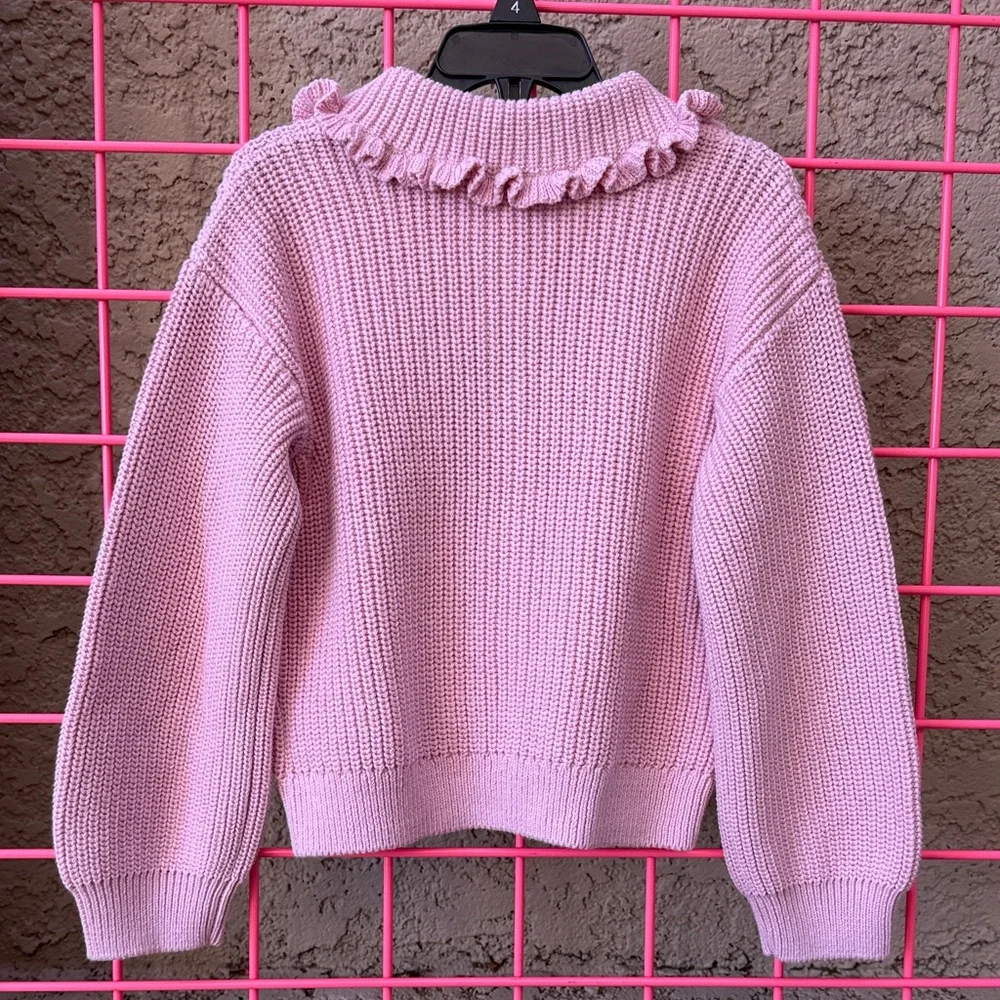 New Creamy Pink Ruffled Collar Cotton Cardigan